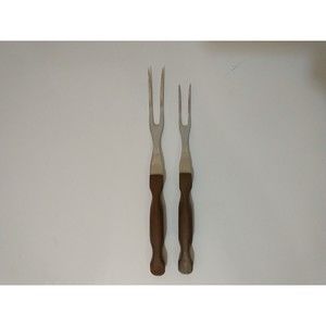 VTG Cutco 2 Prong Fork Lot #26 & #27 Carving Turning Forks USA Made Brown Handle